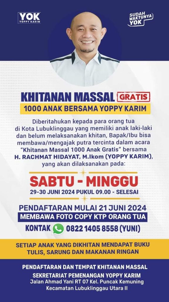 Kuota Khitanan Massal Gratis Bersama Yoppy Karim Sudah Mencapai 1000 Peserta